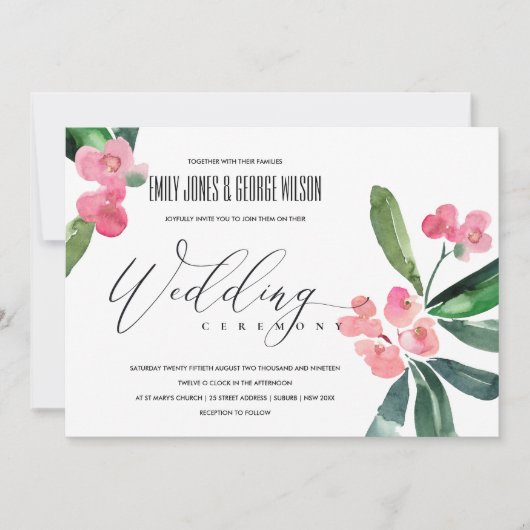 PINK CHRIST THORN CACTI BLOOM WATERVERF WEDING KAART (Voorkant)