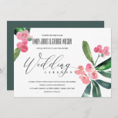 PINK CHRIST THORN CACTI BLOOM WATERVERF WEDING KAART (Voorkant / Achterkant)