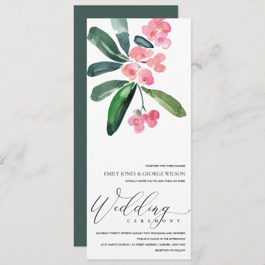 PINK CHRIST THORN CACTI BLOOM WATERVERF WEDING KAART (Voorkant / Achterkant)