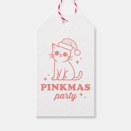 Pink Christmas aesthetic pinkmas party cat Cadeaulabel (Voorkant)