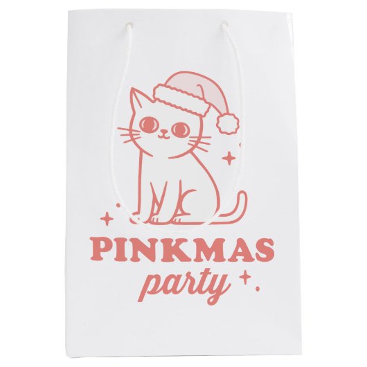 Pink Christmas aesthetic pinkmas party cat Medium Cadeauzakje (Voorkant)