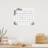 Pink Christmas Baby Shower Guess Due Date Calendar Poster (Keuken)