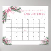Pink Christmas Baby Shower Guess Due Date Calendar Poster (Voorkant)