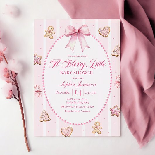 Pink Christmas Baby Shower Invitation Kaart