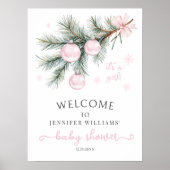 Pink Christmas Baby Shower Welcome Sign Poster (Voorkant)