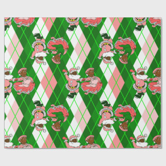 pink christmas black santa wife plaid  cadeaupapier