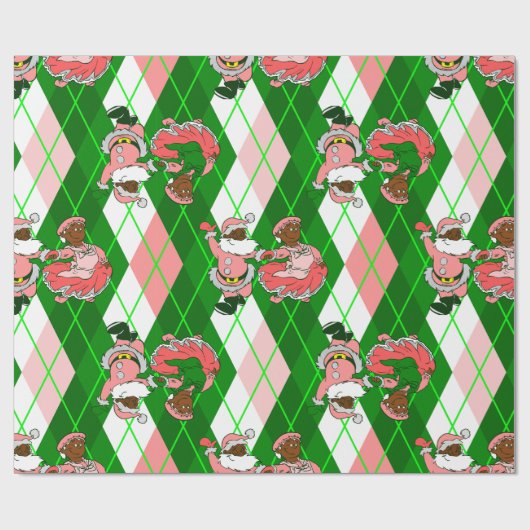 pink christmas black santa wife plaid  cadeaupapier (Vlak)
