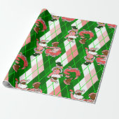 pink christmas black santa wife plaid  cadeaupapier (Uitgerold)
