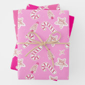Pink Christmas- Candy Canes, Stars & Trees Pattern Inpakpapier Vel (In situ)
