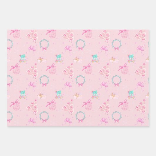 Pink Christmas Coquette Bow Seamless Pattern Inpakpapier Vel (Voorkant 2)