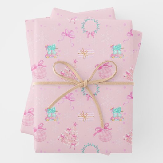 Pink Christmas Coquette Bow Seamless Pattern Inpakpapier Vel (In situ)