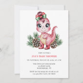 Pink Christmas Dino Girl Baby Shower Kaart (Voorkant)