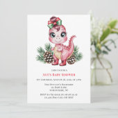 Pink Christmas Dino Girl Baby Shower Kaart (Staand voorkant)