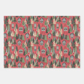 Pink Christmas Forest Village Birds Snowflakes Inpakpapier Vel (Voorkant)