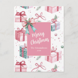 Pink Christmas Gift Packages Vintage Postcard Feestdagenkaart
