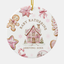 Pink Christmas Gingerbread Cookie Baby Arriving Keramisch Ornament