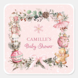Pink Christmas Girl Baby shower Vierkante Sticker