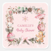 Pink Christmas Girl Baby shower Vierkante Sticker (Voorkant)
