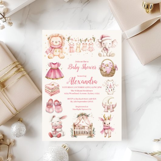 Pink Christmas Girl Collage Baby shower Kaart