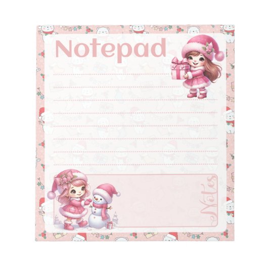 Pink Christmas Girls Snowman Winter Party Notitieblok (Voorkant)