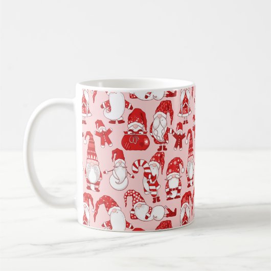 Pink Christmas Gnome & Gingerbread Pattern Koffiemok (Links)