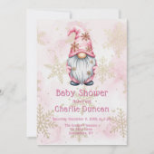 Pink Christmas Gnome Gold Snowflakes Baby Shower Kaart (Voorkant)