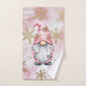 Pink Christmas Gnome Gold Snowflakes Bad Handdoek (Handdoek)