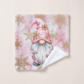 Pink Christmas Gnome Gold Snowflakes Bad Handdoek (Wasdoekje)