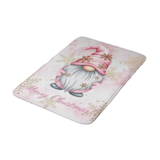 Pink Christmas Gnome Gold Snowflakes Badmat (Gekanteld)