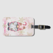 Pink Christmas Gnome Gold Snowflakes Bagagelabel (Voorkant (horizontaal))