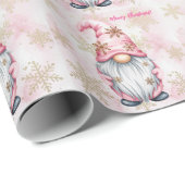 Pink Christmas Gnome Gold Snowflakes Cadeaupapier (Rol Hoek)