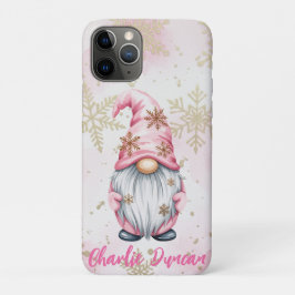 Pink Christmas Gnome Gold Snowflakes Case-Mate iPhone Case