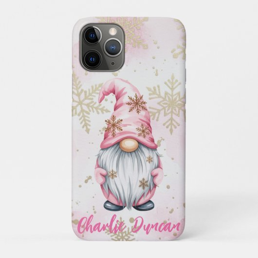 Pink Christmas Gnome Gold Snowflakes Case-Mate iPhone Case (Achterkant)