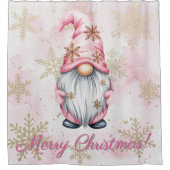 Pink Christmas Gnome Gold Snowflakes Douchegordijn (Voorkant)