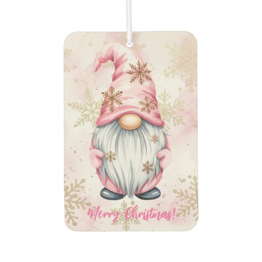 Pink Christmas Gnome Gold Snowflakes Luchtverfrisser (Voorkant)