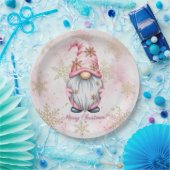 Pink Christmas Gnome Gold Snowflakes Papieren Bordje (Feest)