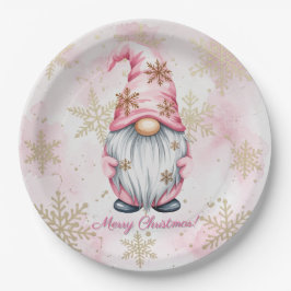 Pink Christmas Gnome Gold Snowflakes Papieren Bordje