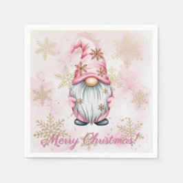 Pink Christmas Gnome Gold Snowflakes Servet
