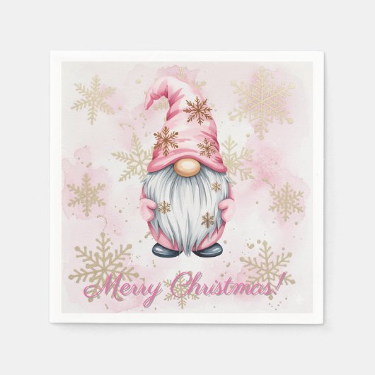 Pink Christmas Gnome Gold Snowflakes Servet (Voorkant)