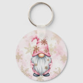 Pink Christmas Gnome Gold Snowflakes Sleutelhanger (Achterkant)