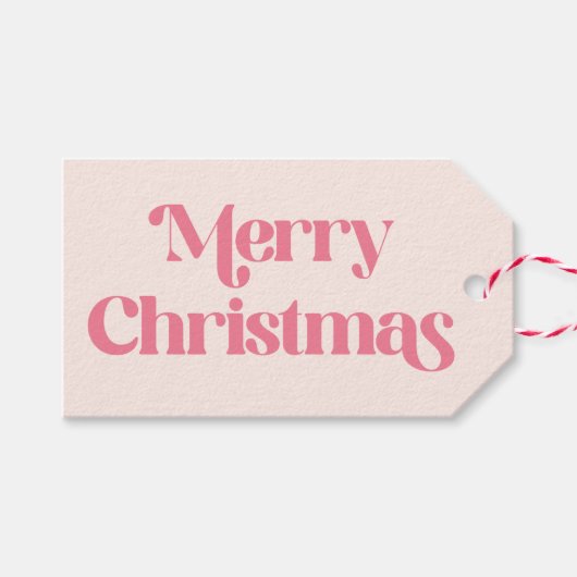 Pink Christmas Groovy Modern Retro Cadeaulabel (Voorkant (Horizontaal))