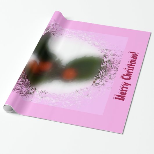 Pink Christmas Holly Cadeaupapier (Uitgerold)