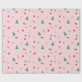 Pink Christmas Icons Mix - Cute Festive Pattern Cadeaupapier (Vlak)