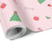 Pink Christmas Icons Mix - Cute Festive Pattern Cadeaupapier (Rol Hoek)