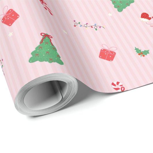 Pink Christmas Icons Mix - Cute Festive Pattern Cadeaupapier (Rol Hoek)