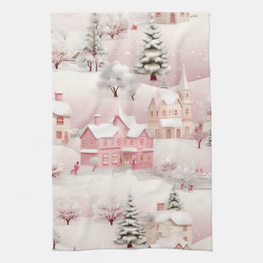 Pink Christmas kitchen towel. Theedoek (Verticaal)