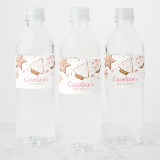 Pink Christmas Little Cookie Baby shower Waterfles Etiket (Flessen)