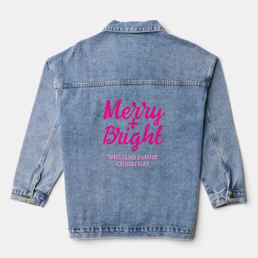 Pink Christmas Merry Bright Familienaam Denim Jacket (Achterkant)