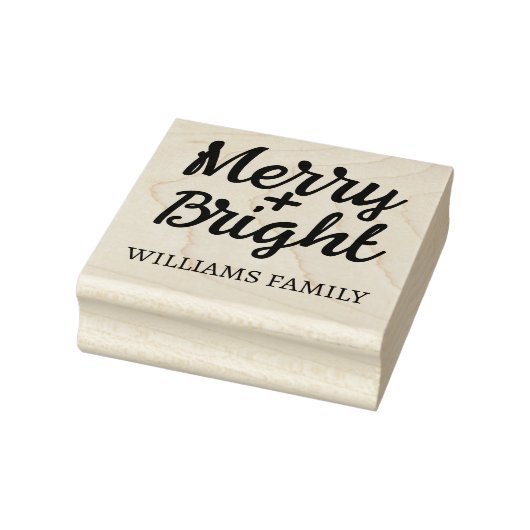 Pink Christmas Merry Bright Familienaam Rubberstempel (Stempel)