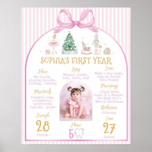 Pink Christmas Nutcracker Birthday Milestone Photo Poster (Voorkant)